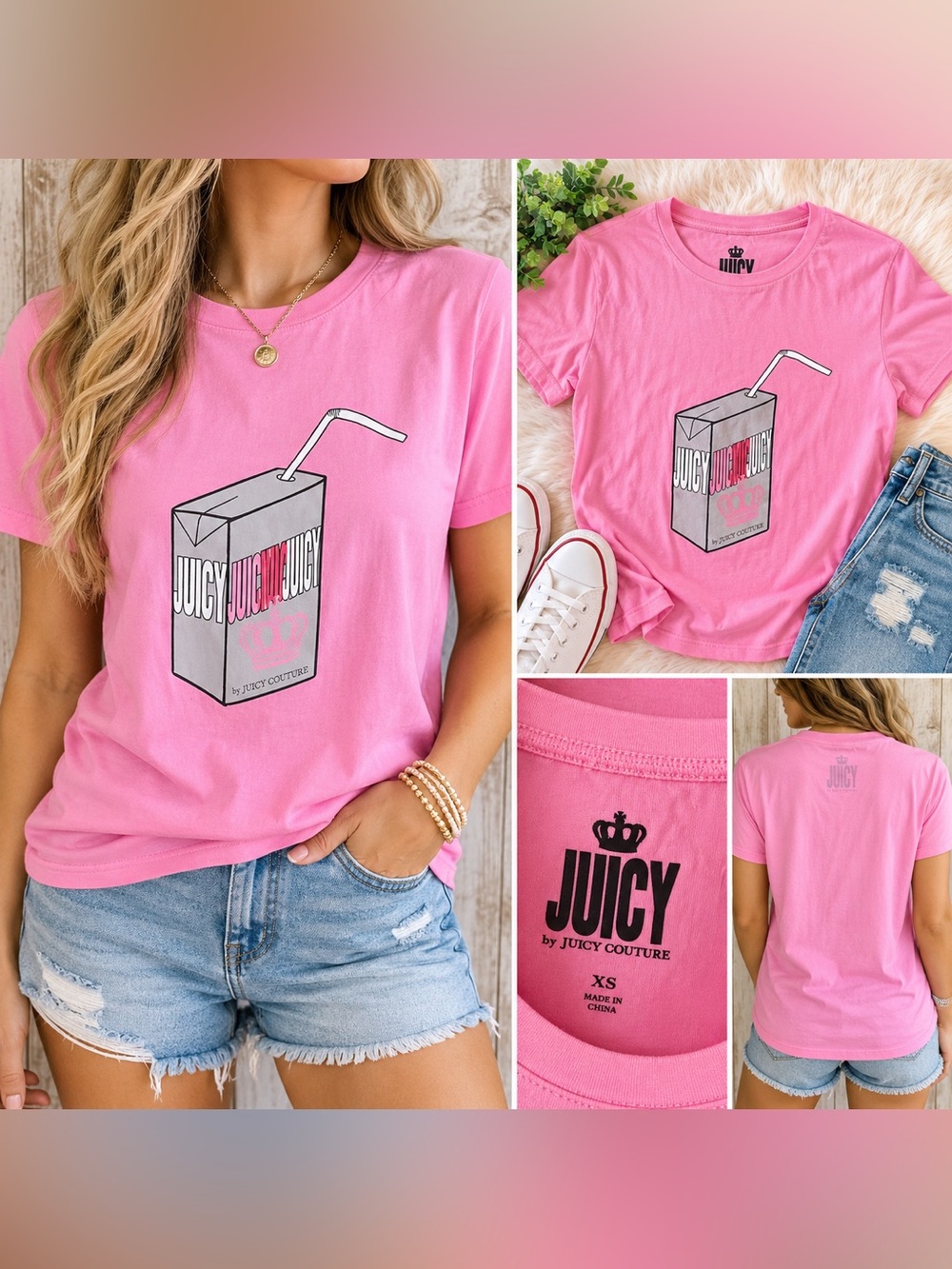 Juicy Couture Pink Juice Box Graphic Tee - Size XS. Y2K. $22